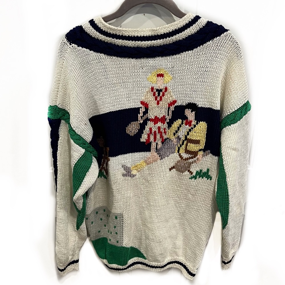 Vintage 80’s Novelty Tennis Cardigan Chunky Sweater — really freaking cool!